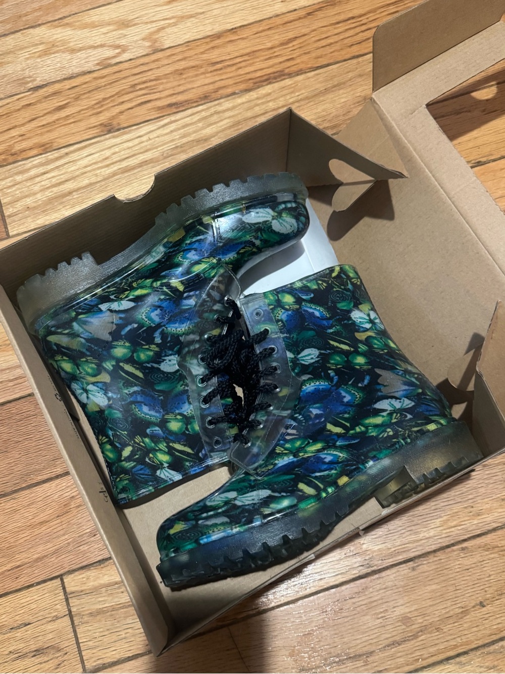 Blue Floral Lace-Up Rain Boots